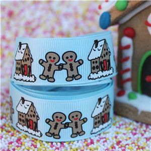 Gingerbread Men Ribbon - House Ice Blue